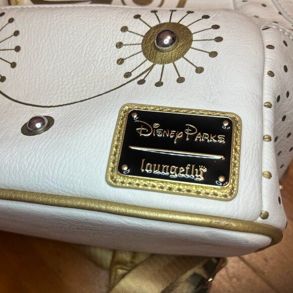Disney Parks Loungefly It\'s A Small World White and Gold Mini Backpack Bag